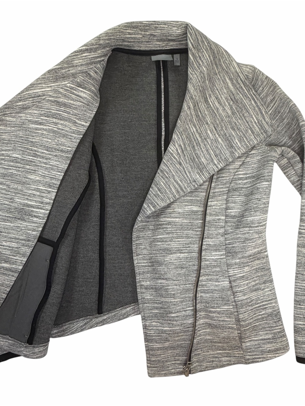 Athleta Gray Heathered Striped Asymmetrical Zip Pullover - Picture 2 of 4